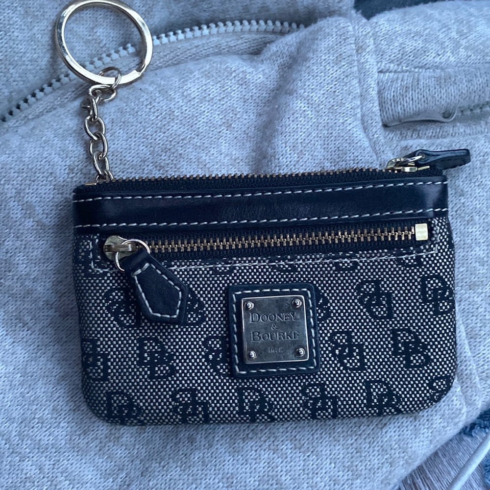 Authentic Dooney & Bourke small zipper coin purse w/ keychain black red inside